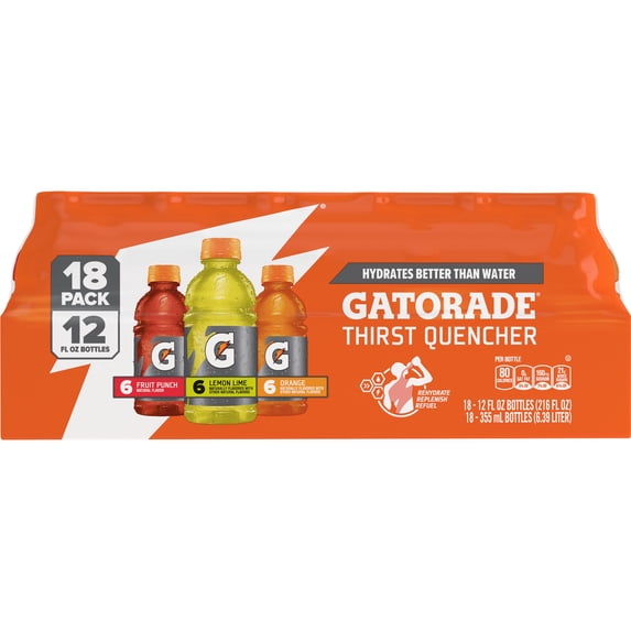Gatorade Sports Drinks, Lemon Lime/Orange/Fruit Punch Variety Pack, 12 fl oz, 18 Count Bottles