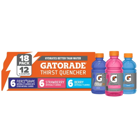 Gatorade Sports Drinks, Grape, Strawberry and Berry Flavored Variety Pack, 12 fl oz, 18 Count Bottles